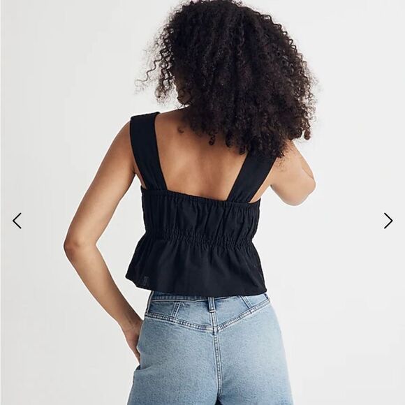 Madewell NWT Smocked Tie-Front Tank Top in black size  14 - Picture 2 of 5